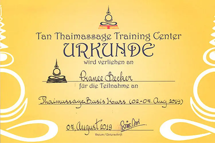 Zertifikat Tan Trainings Center